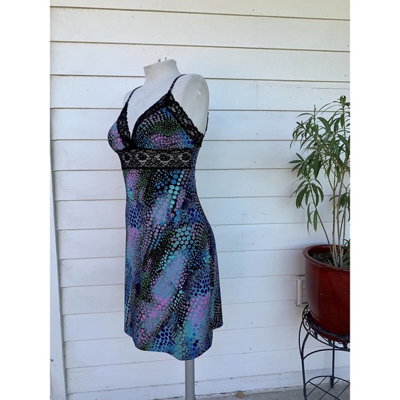 Vintage Betsey Johnson 90 2000 y2k Dot sexy Silk Slip Dress Pattern Lace abstrac - Picture 7 of 8